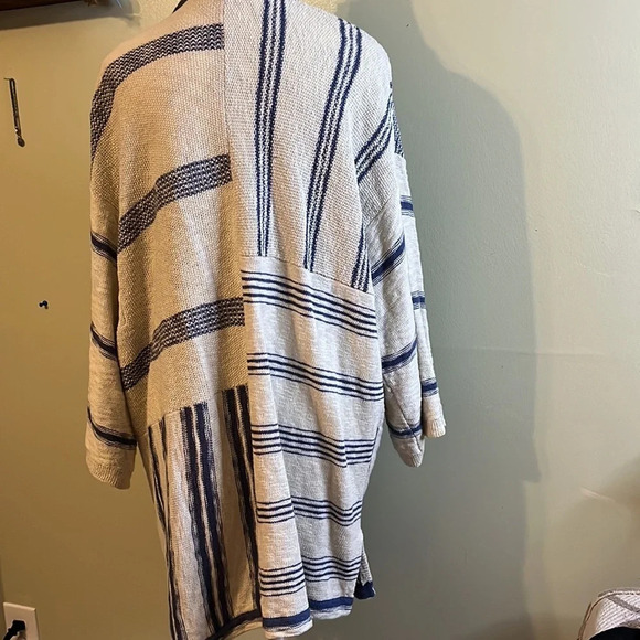 Pure Jill cotton striped blue white open front longline cardigan size medium - Picture 5 of 16